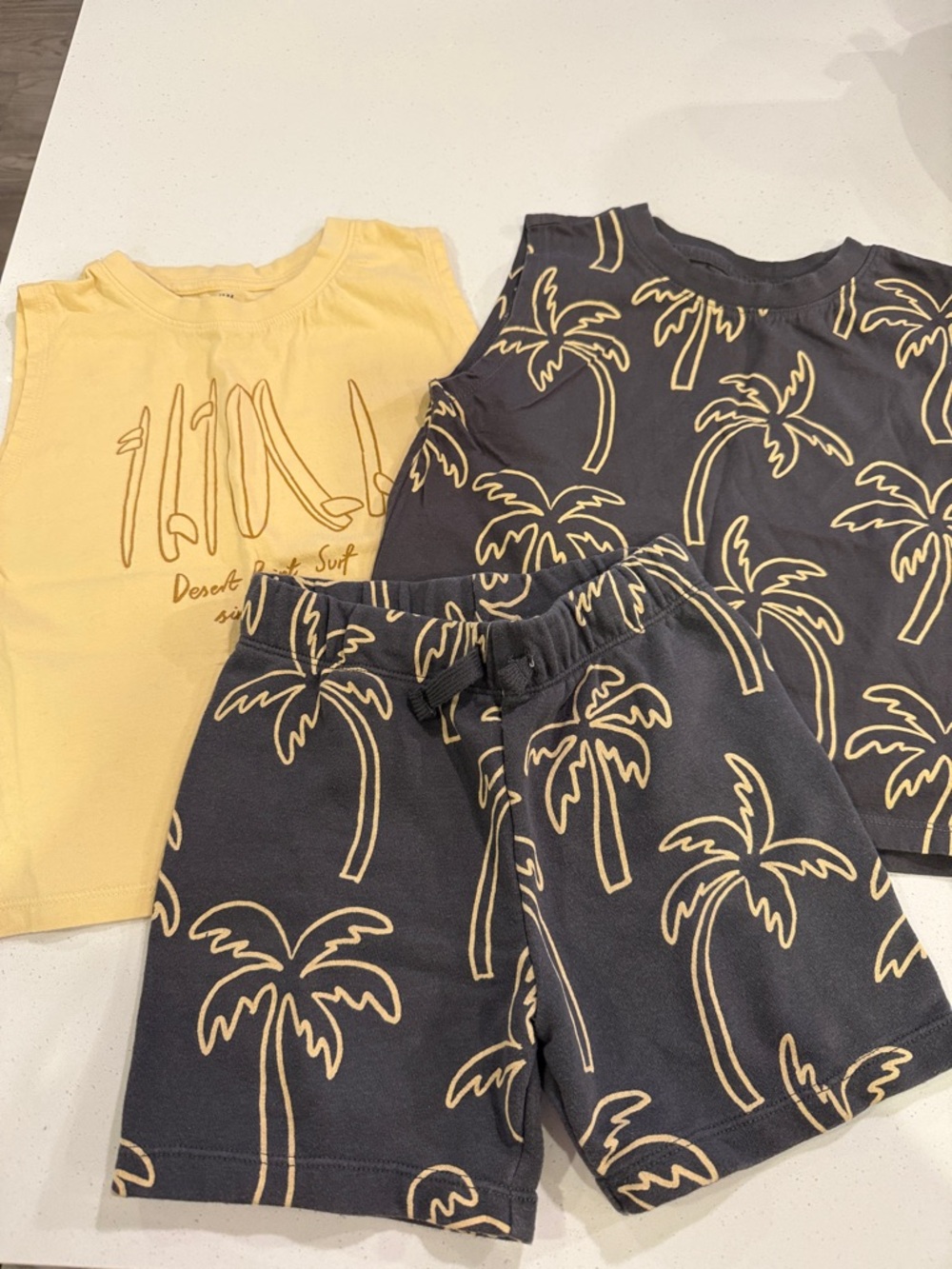 H&M Yellow and Charcoal Palm-Print Pajama Set